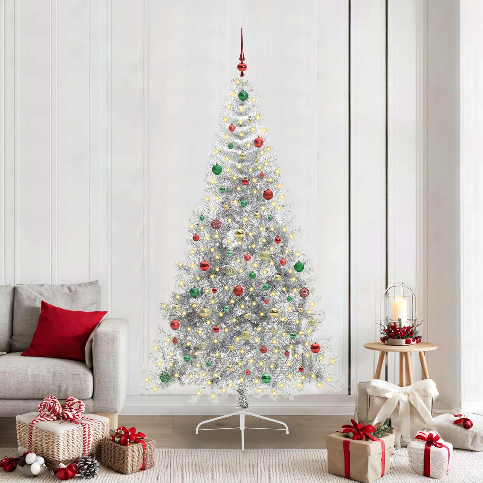Albero di Natale artificiale con luci integrate Argento 210 cm