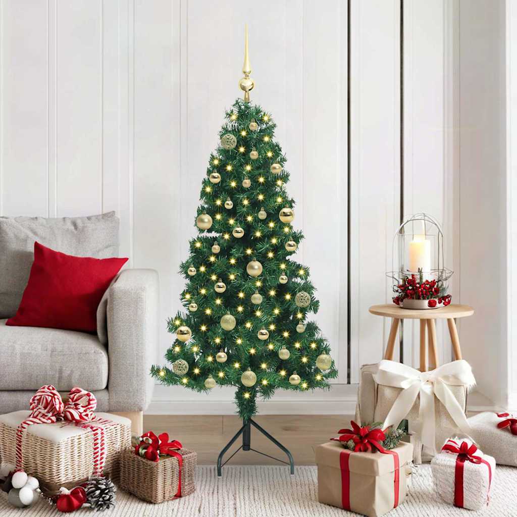 Albero di Natale Artificiale Angolare con 150 LED Verde 150 cm