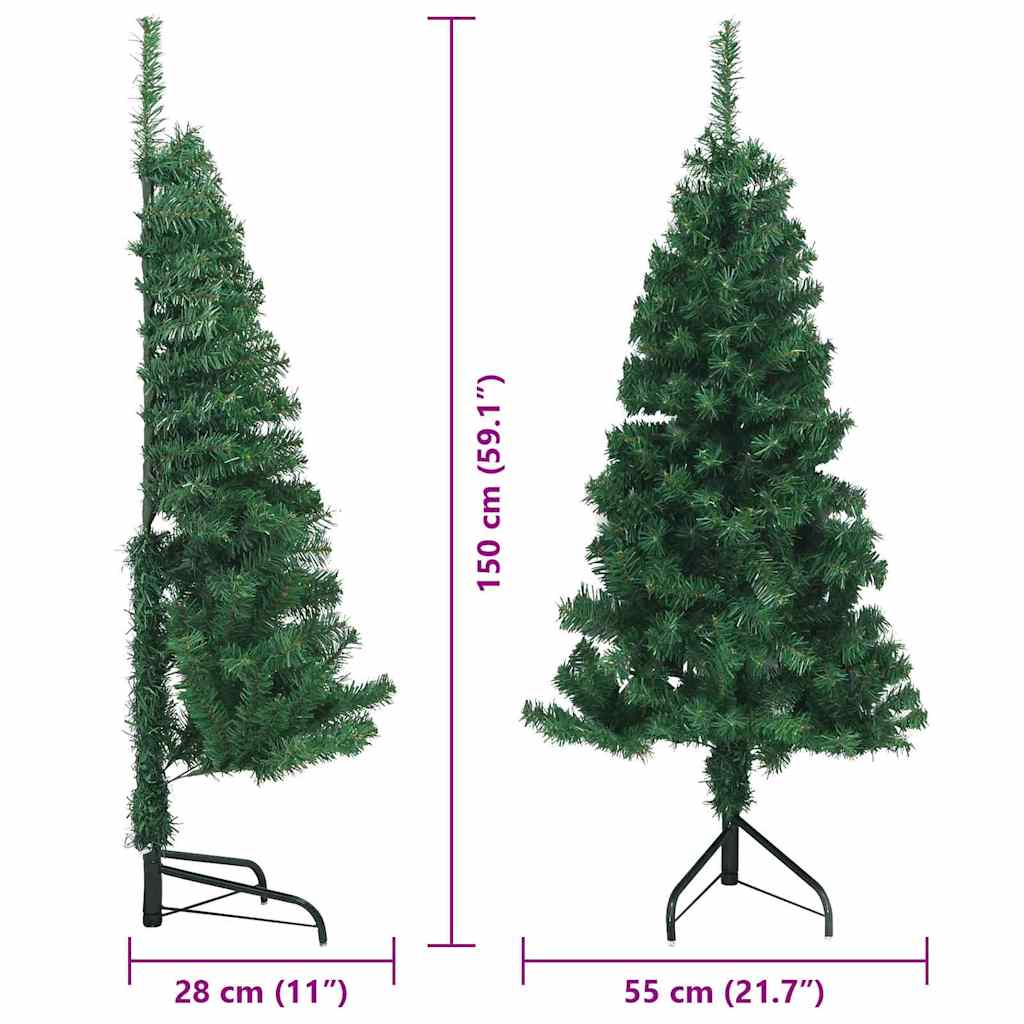 Albero di Natale Artificiale Angolare con 150 LED Verde 150 cm