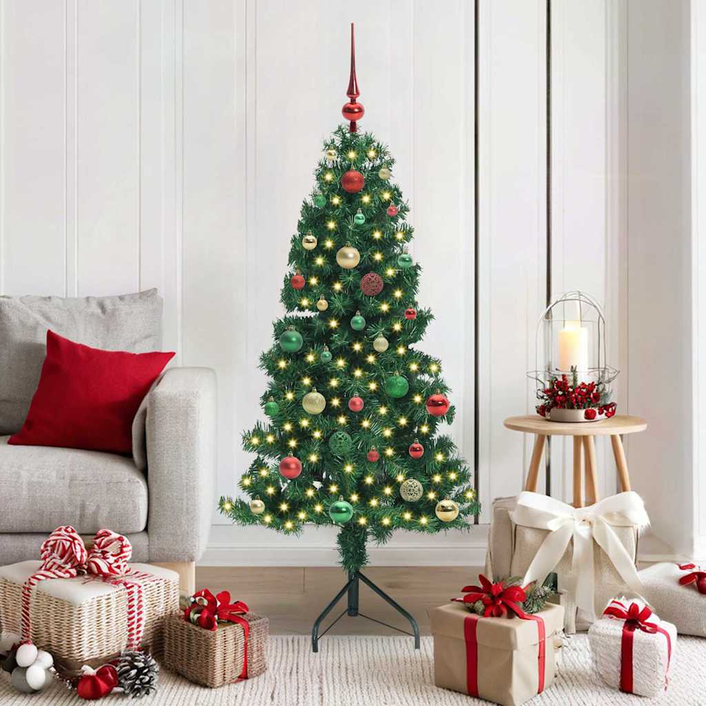 Albero di Natale Artificiale Angolare con 150 LED Verde 150 cm