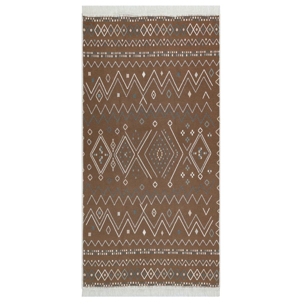Tappeto Beige e Blu 80x300 cm in Cotone