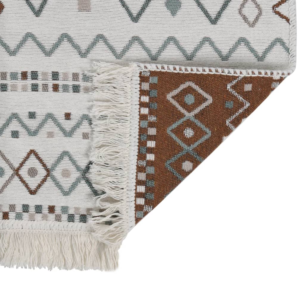 Tappeto Beige e Blu 80x300 cm in Cotone
