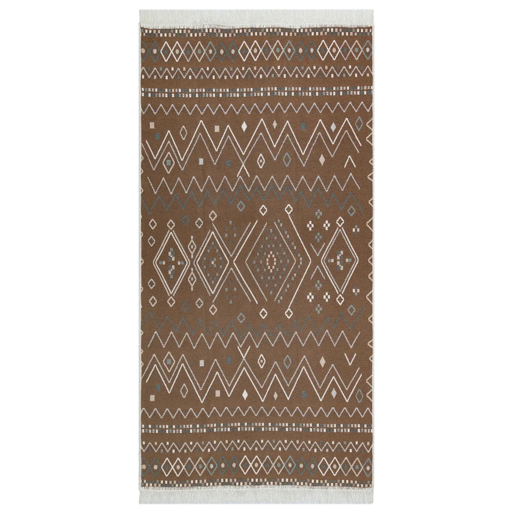 Tappeto Beige e Blu 100x200 cm in Cotone