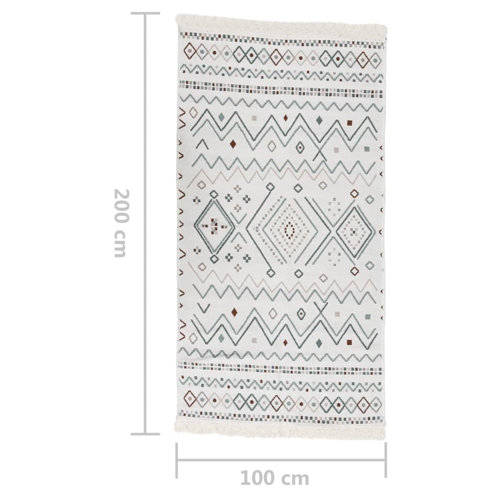 Tappeto Beige e Blu 100x200 cm in Cotone