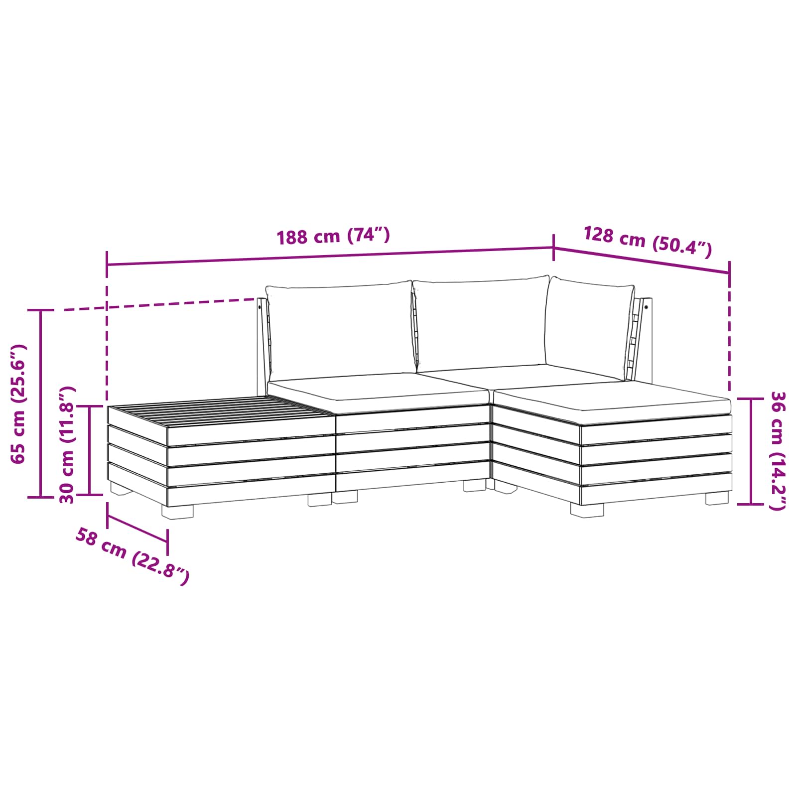 4 pz Set di divani da esterno Legno di Acacia Massello Marrone