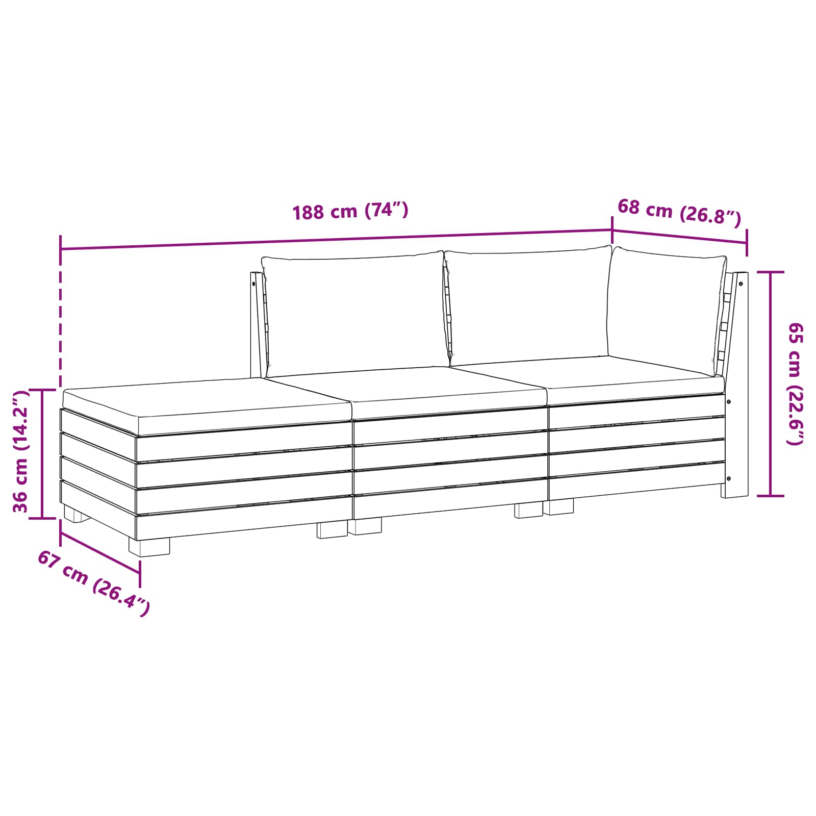 3 pz Set di divani da esterno Legno di Acacia Massello Marrone