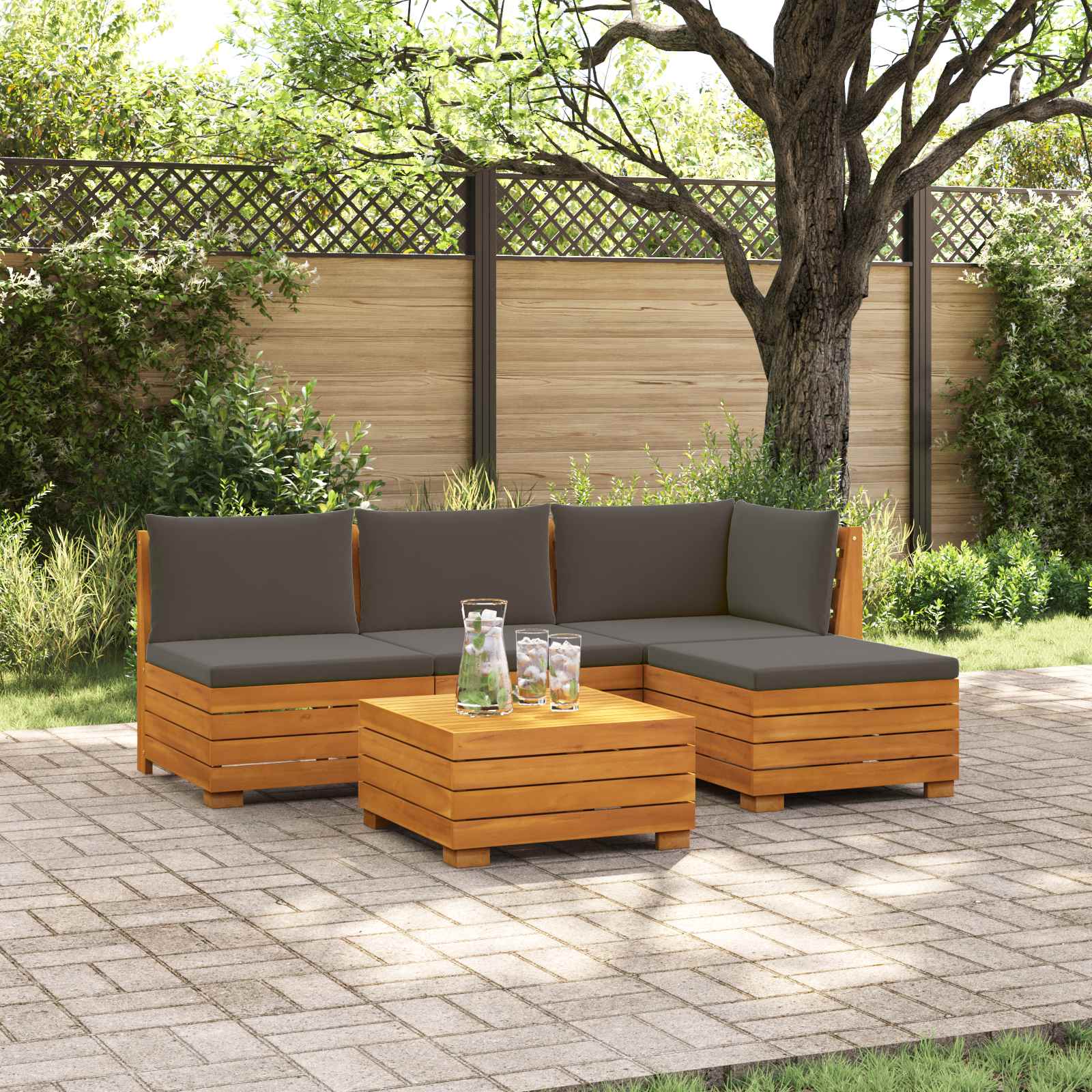 5 pz Set di divani da esterno Legno di Acacia Massello Marrone
