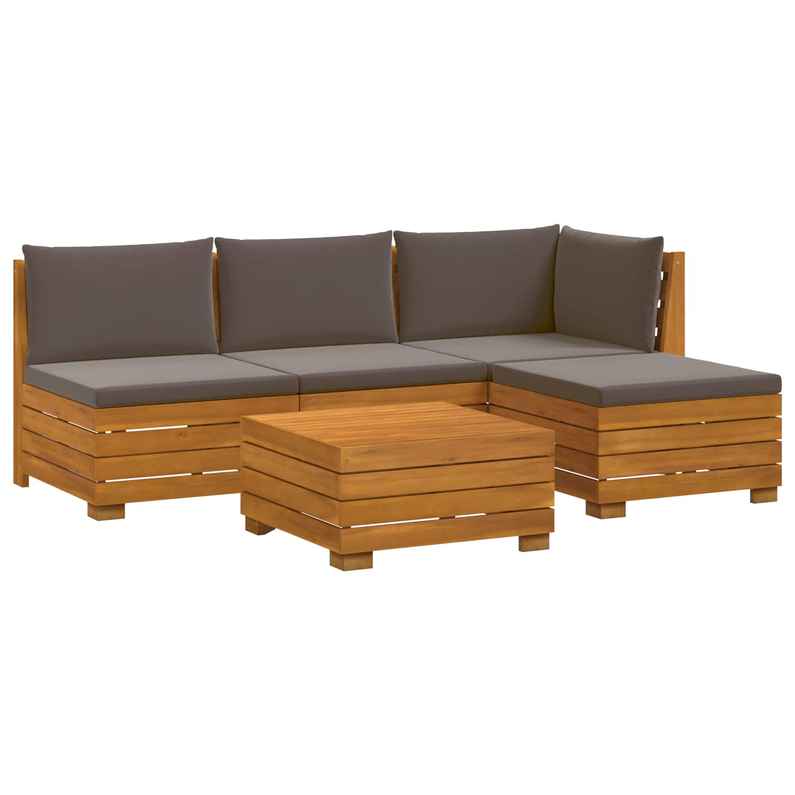 5 pz Set di divani da esterno Legno di Acacia Massello Marrone