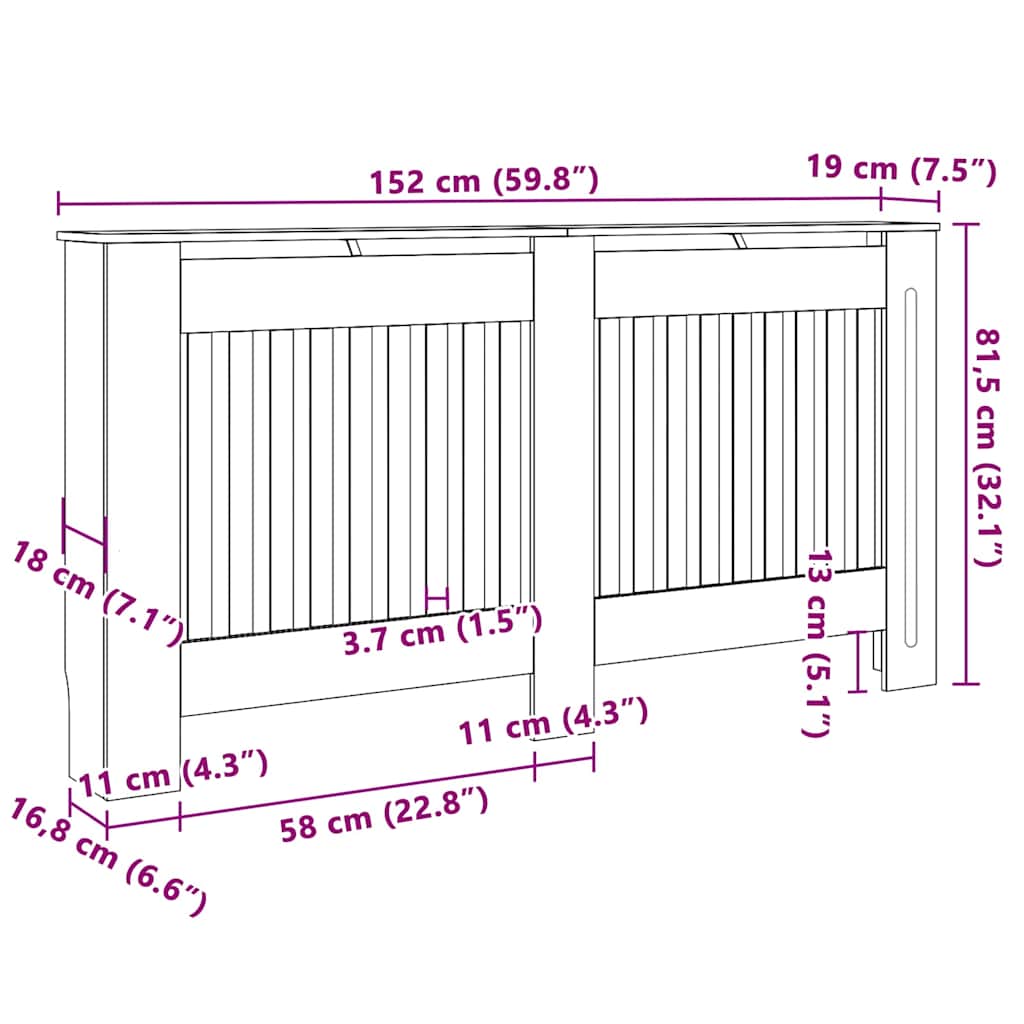 Copertura per radiatori 2 pz Grigio 152 x 19 x 81,5 cm