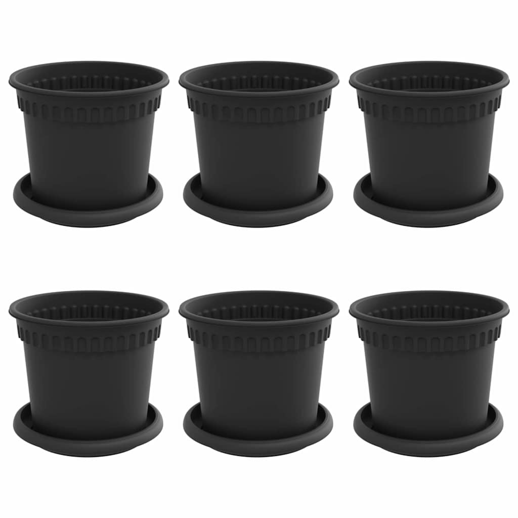 Vasi per Piante 6 pz Nero Plastica