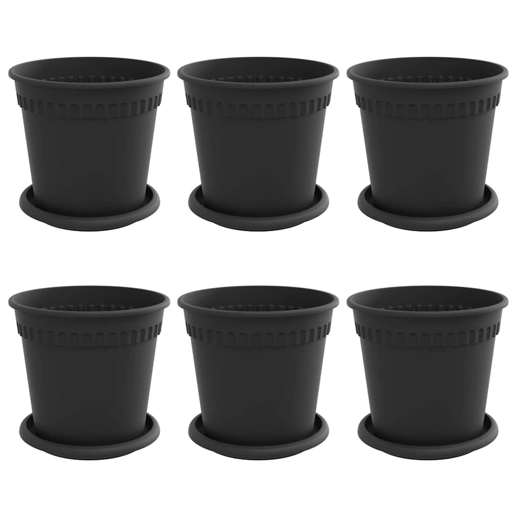 Vasi per Piante 6 pz Nero Plastica
