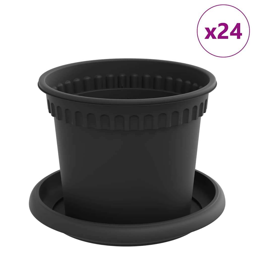 Vasi per Piante 24 pz Nero Plastica