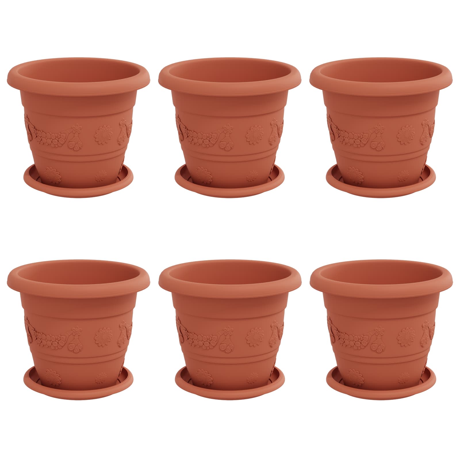 Vasi per Piante 6 pz Rosso Mattone Ø 22 x 18 cm Plastica