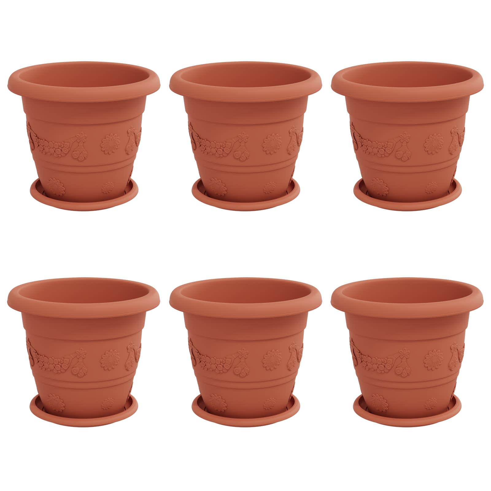 Vasi per Piante 6 pz Rosso Mattone Ø 26 x 21.5 cm Plastica