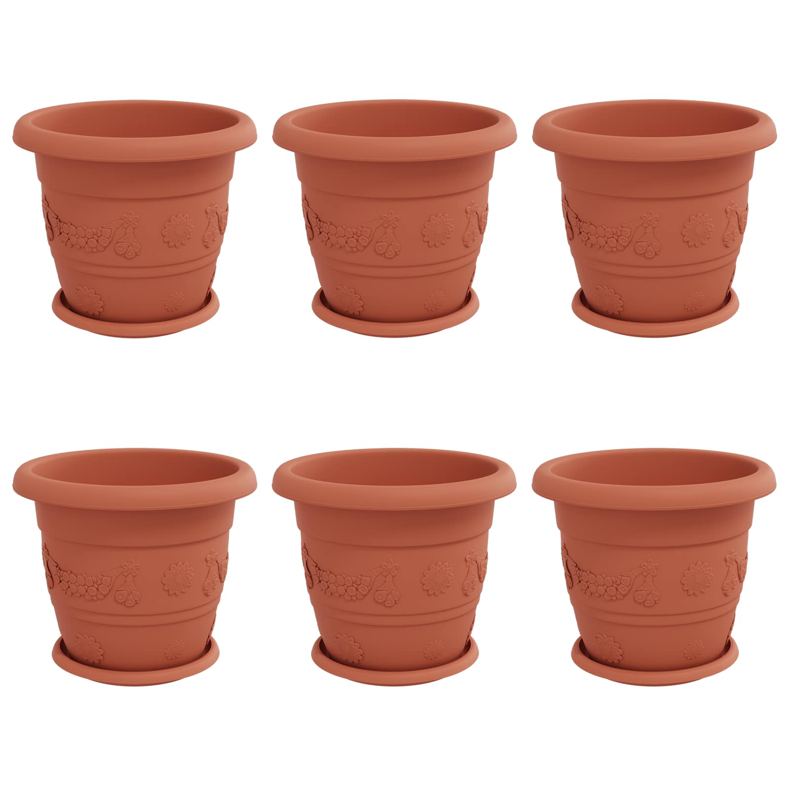 Vasi per Piante 6 pz Rosso Mattone Ø 30 x 25 cm Plastica