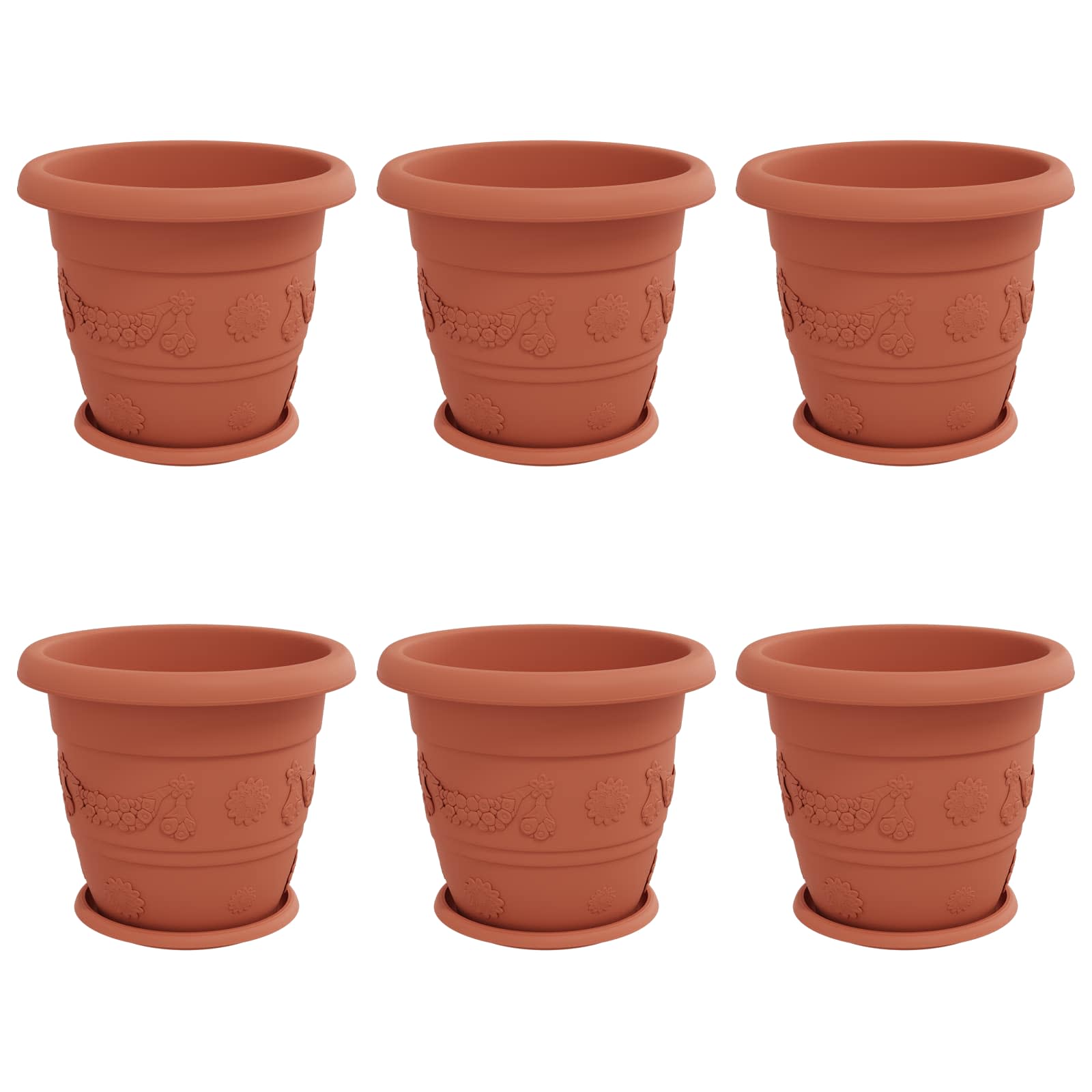 Vasi per Piante 6 pz Rosso Mattone Ø 34 x 28 cm Plastica