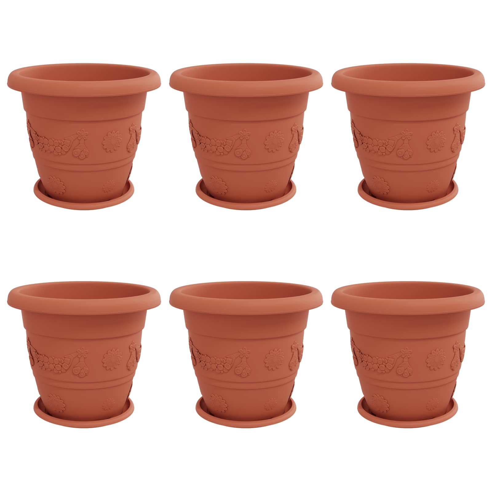 Vasi per Piante 6 pz Rosso Mattone Ø 39 x 32 cm Plastica