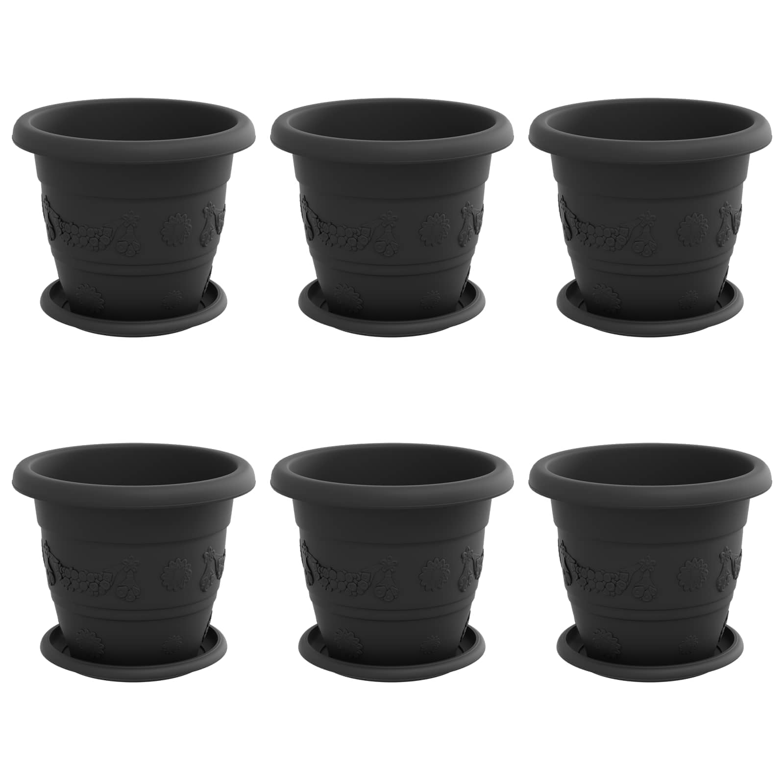 Vasi per Piante 6 pz Nero Ø 22 x 18 cm Plastica