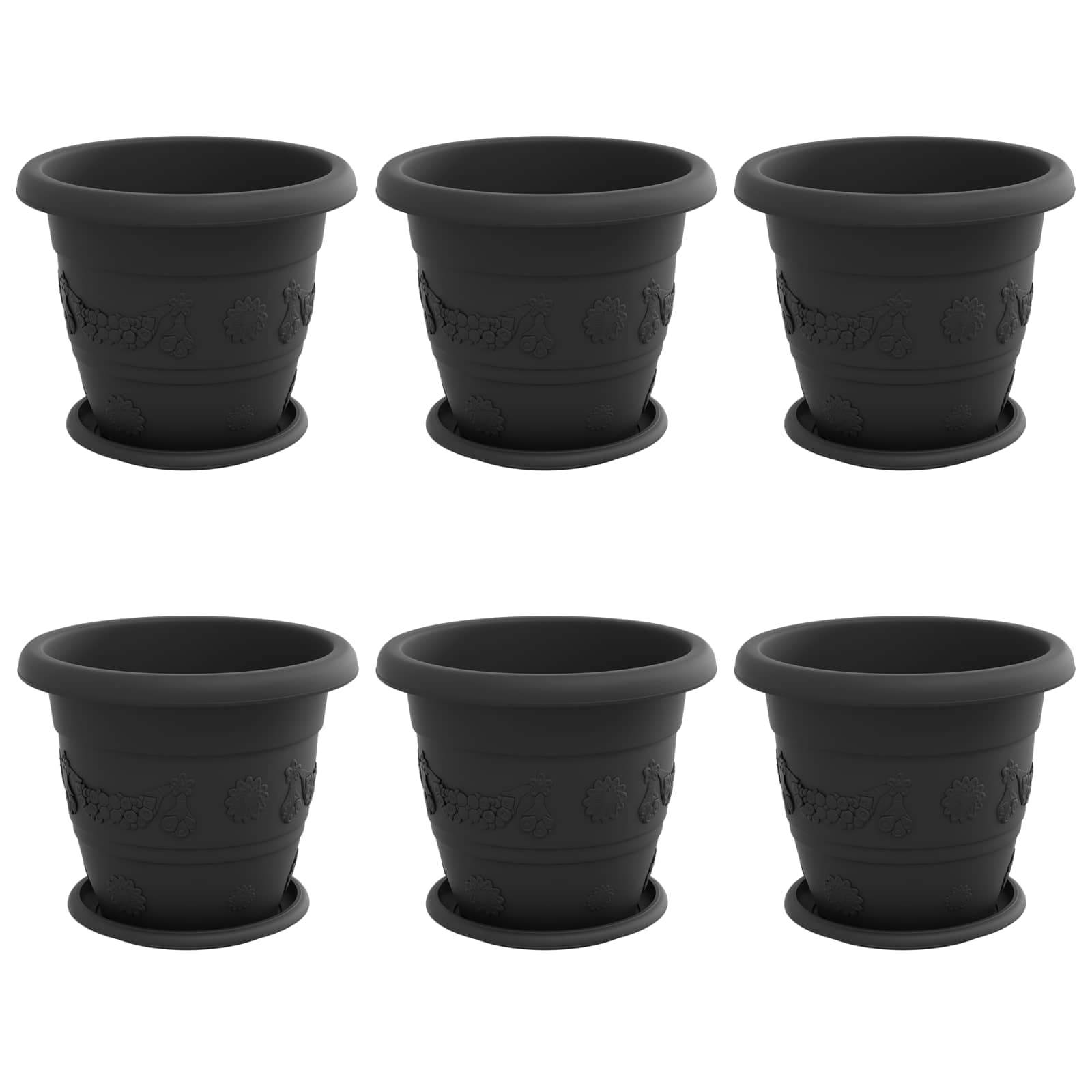 Vasi per Piante 6 pz Nero Ø 26 x 21.5 cm Plastica