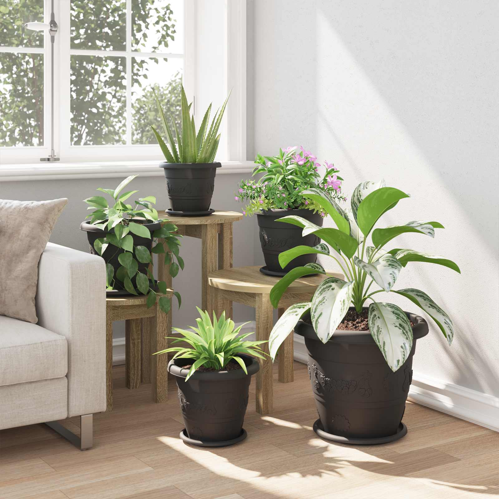 Vasi per Piante 6 pz Nero Ø 26 x 21.5 cm Plastica
