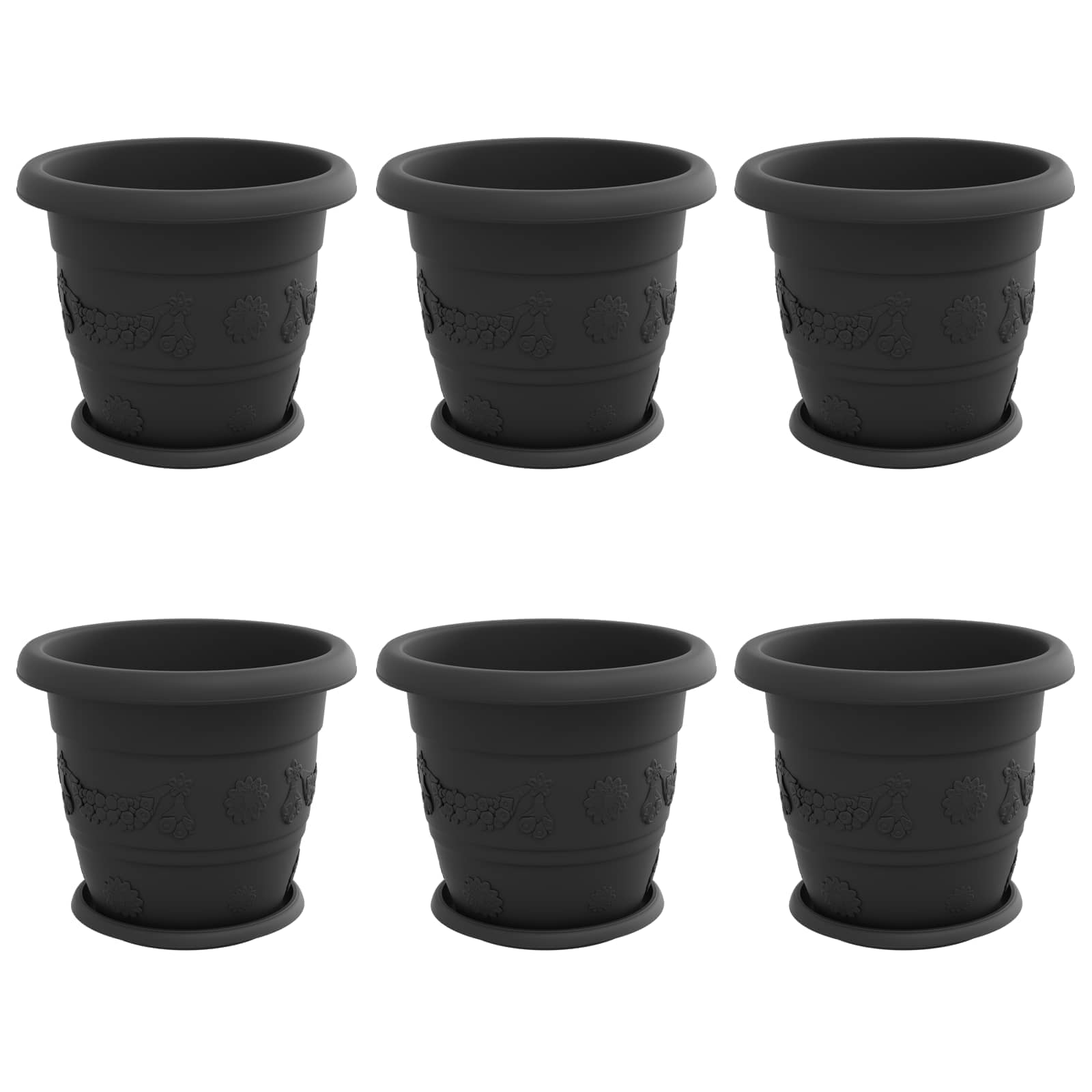 Vasi per Piante 6 pz Nero Ø 30 x 25 cm Plastica