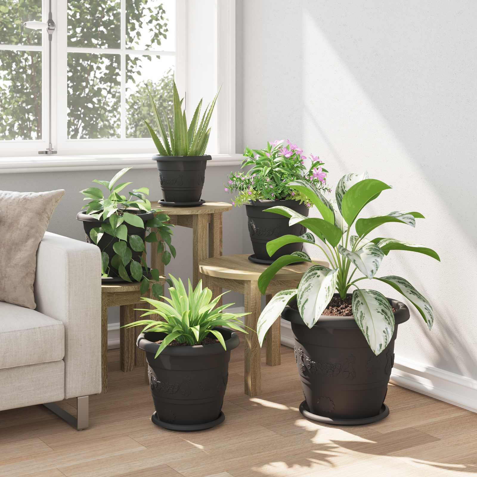 Vasi per Piante 6 pz Nero Ø 30 x 25 cm Plastica