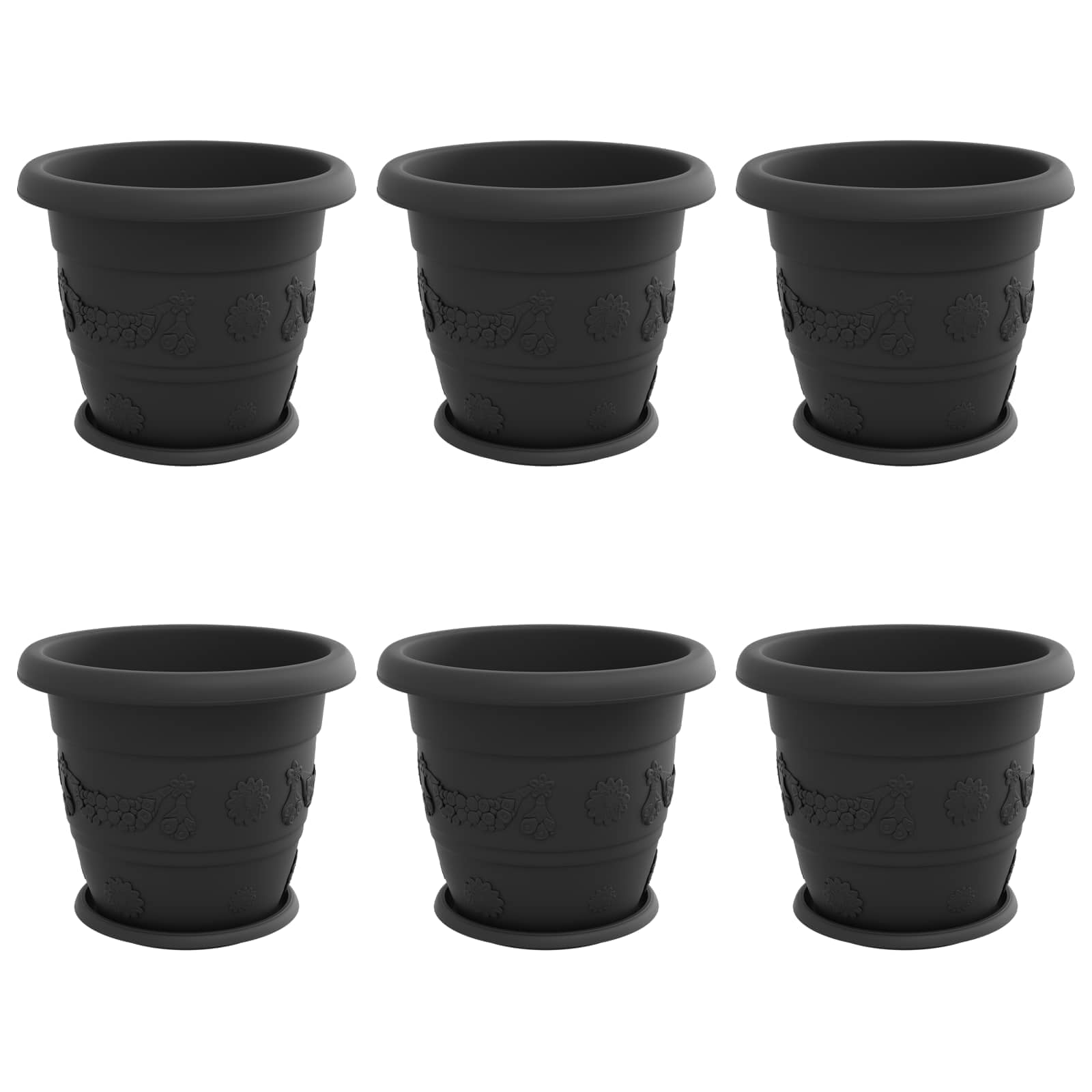 Vasi per Piante 6 pz Nero Ø 34 x 28 cm Plastica