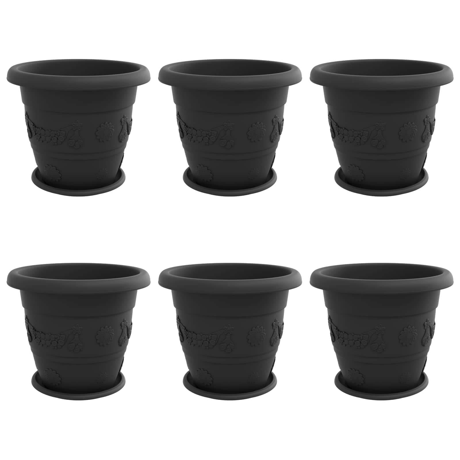 Vasi per Piante 6 pz Nero Ø 39 x 32 cm Plastica
