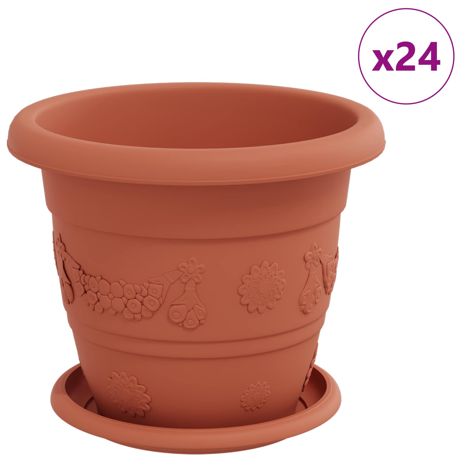 Vasi per Piante 24 pz Rosso Mattone Ø 22 x 18 cm Plastica