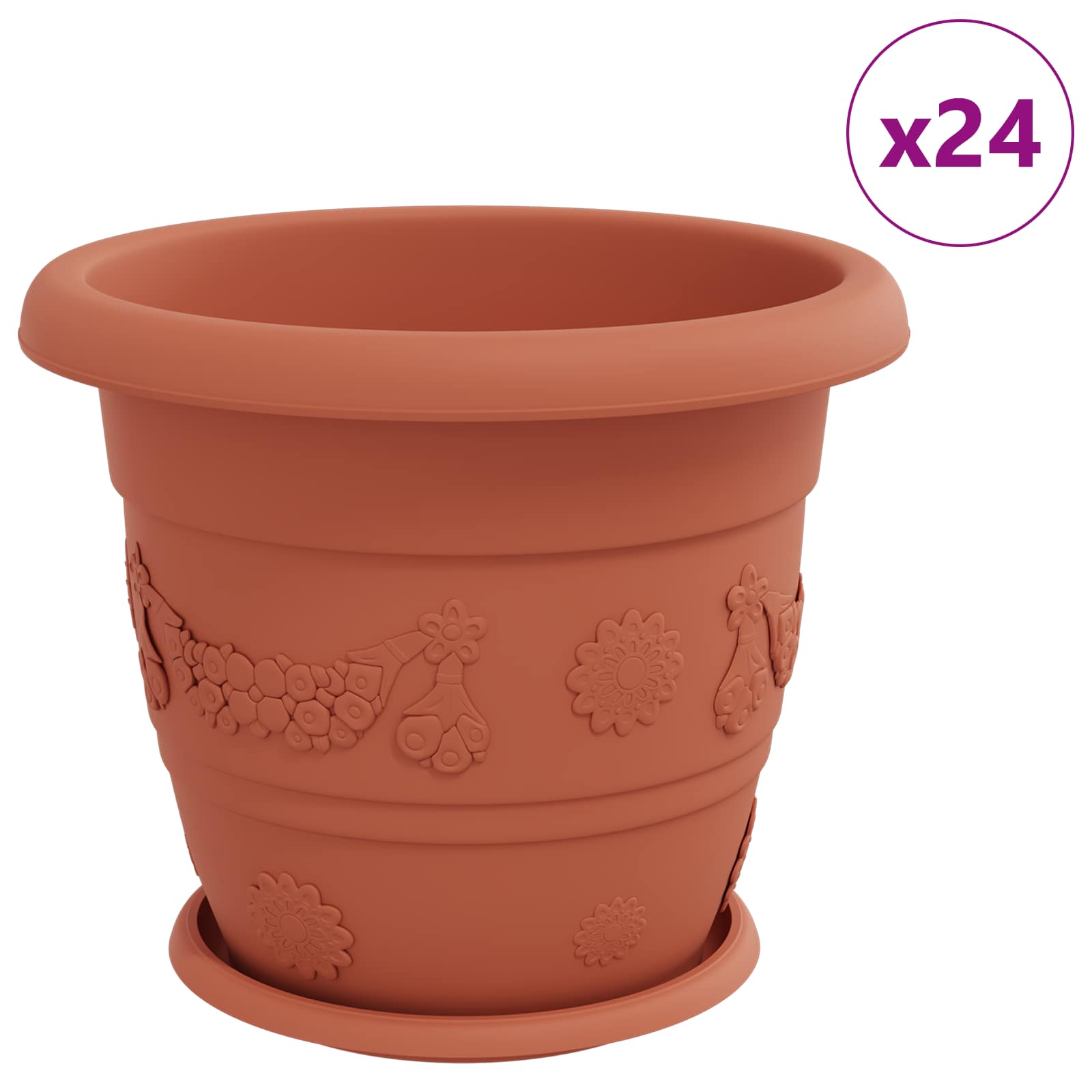 Vasi per Piante 24 pz Rosso Mattone Ø 34 x 28 cm Plastica
