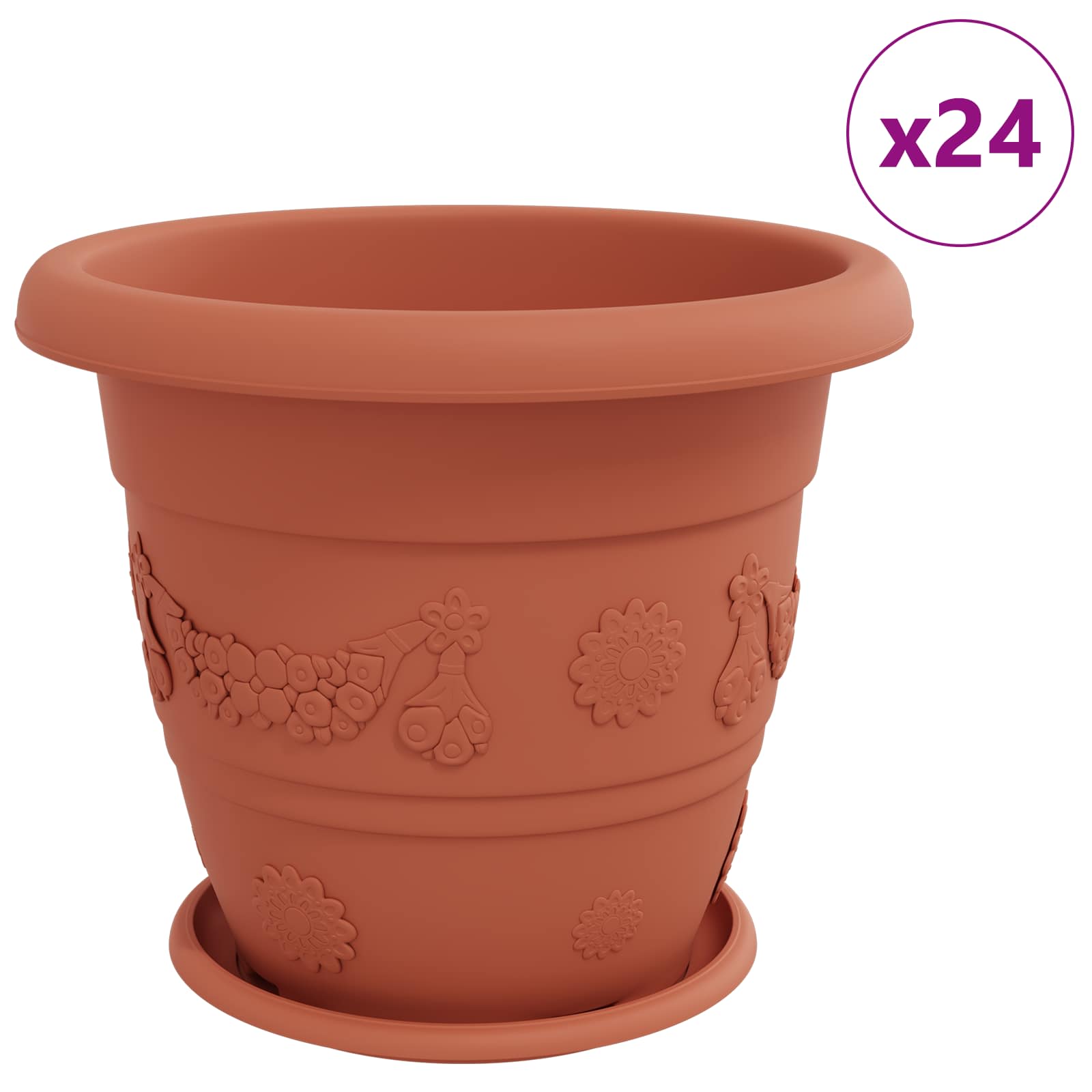 Vasi per Piante 24 pz Rosso Mattone Ø 39 x 32 cm Plastica