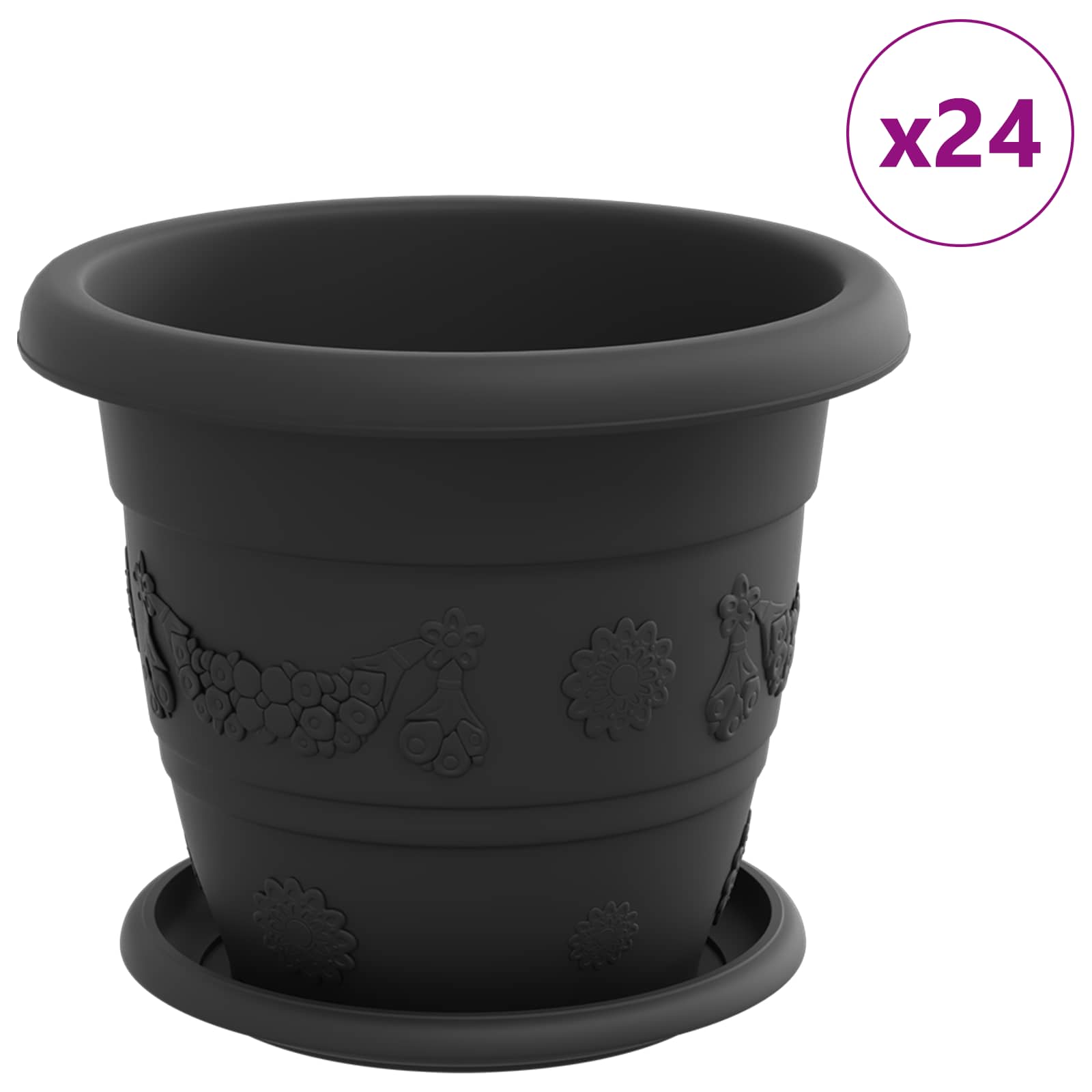 Vasi per Piante 24 pz Nero Ø 22 x 18 cm Plastica