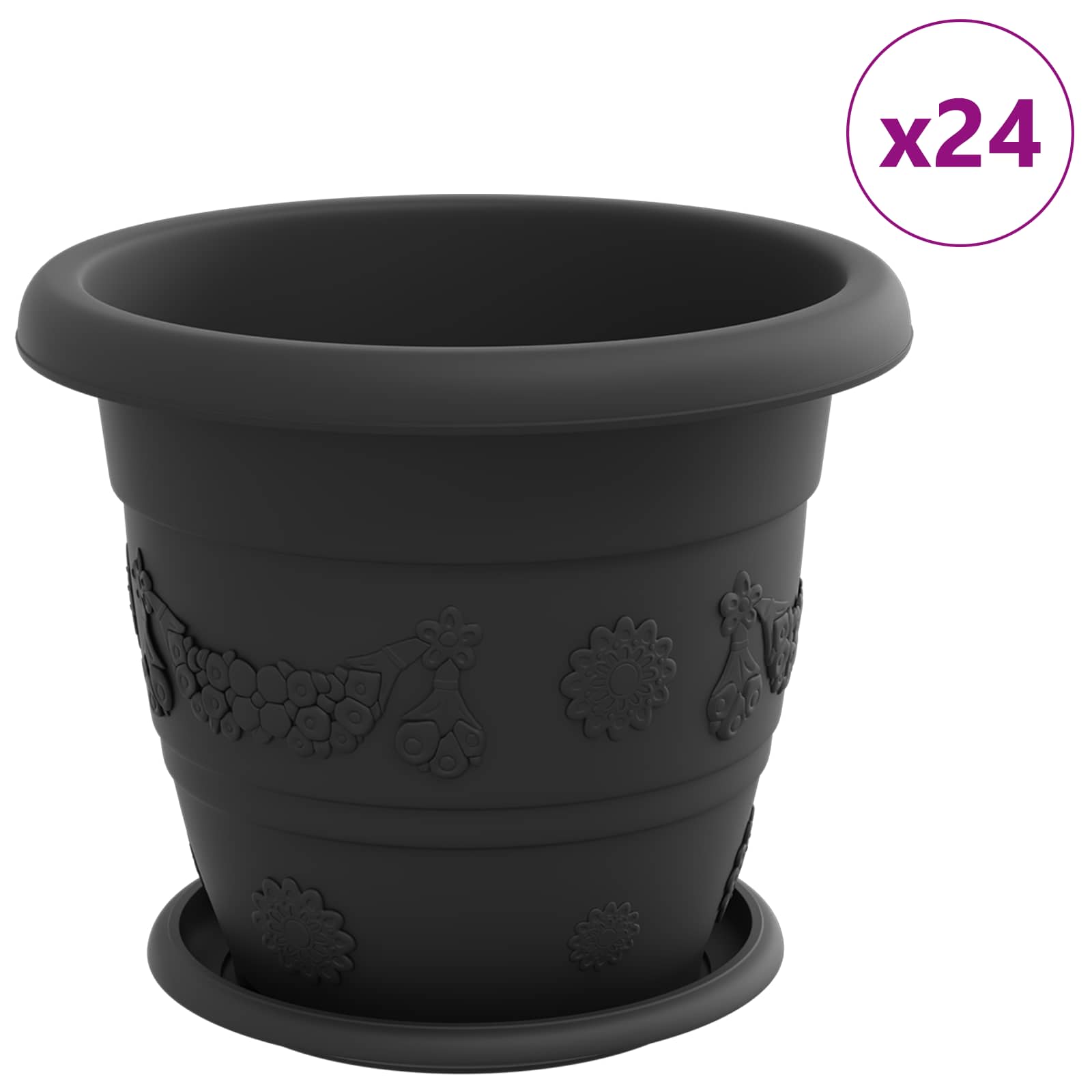 Vasi per Piante 24 pz Nero Ø 26 x 21.5 cm Plastica