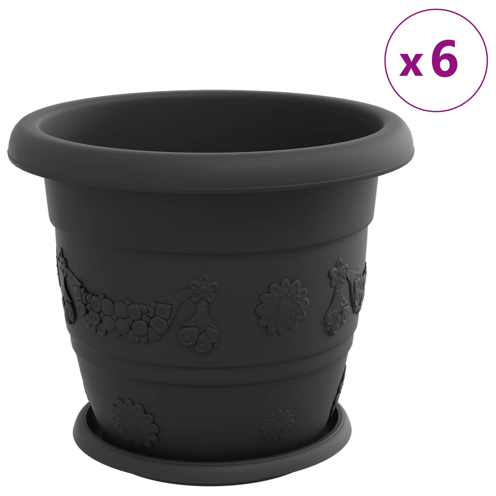 Vasi per Piante 24 pz Nero Ø 30 x 25 cm Plastica