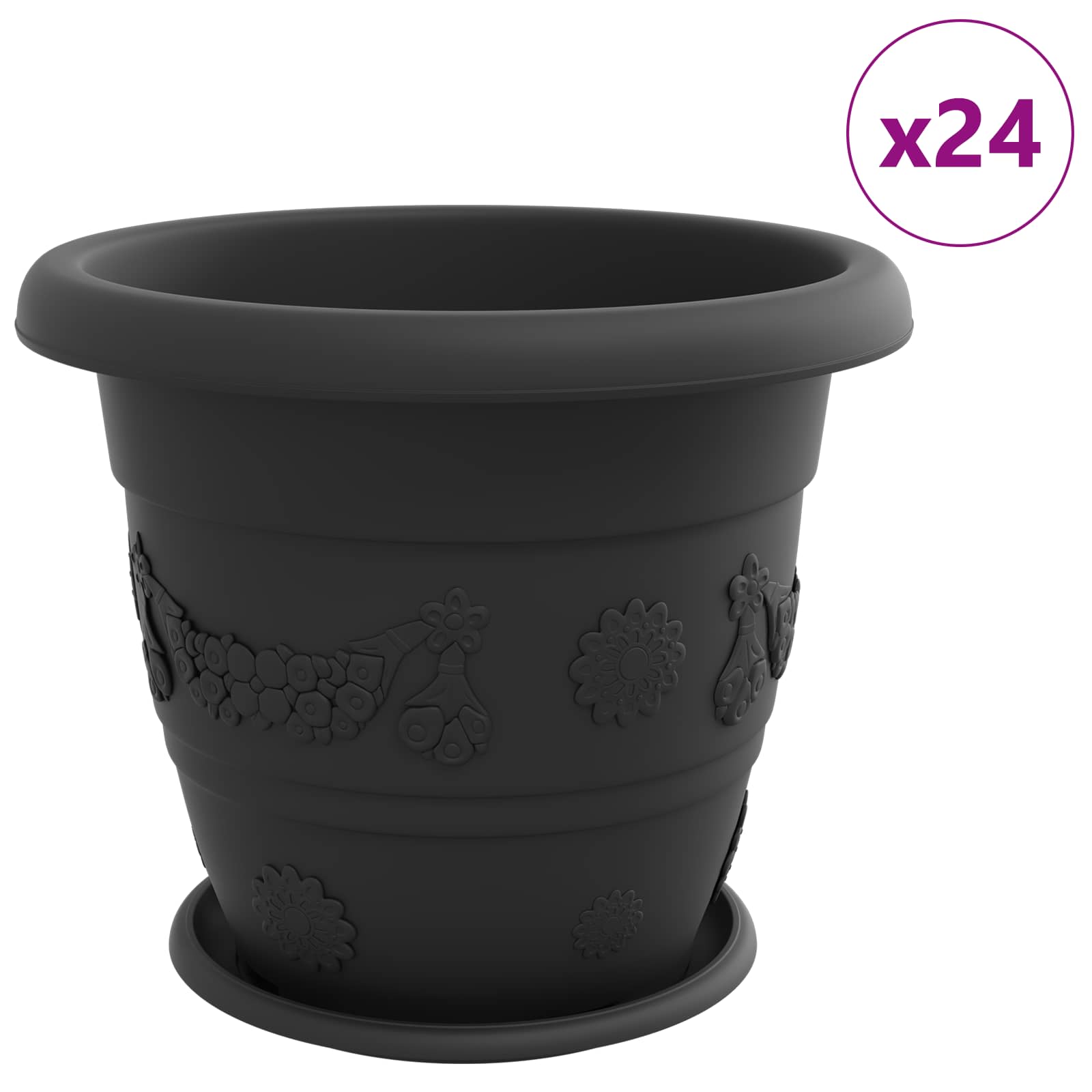 Vasi per Piante 24 pz Nero Ø 39 x 32 cm Plastica