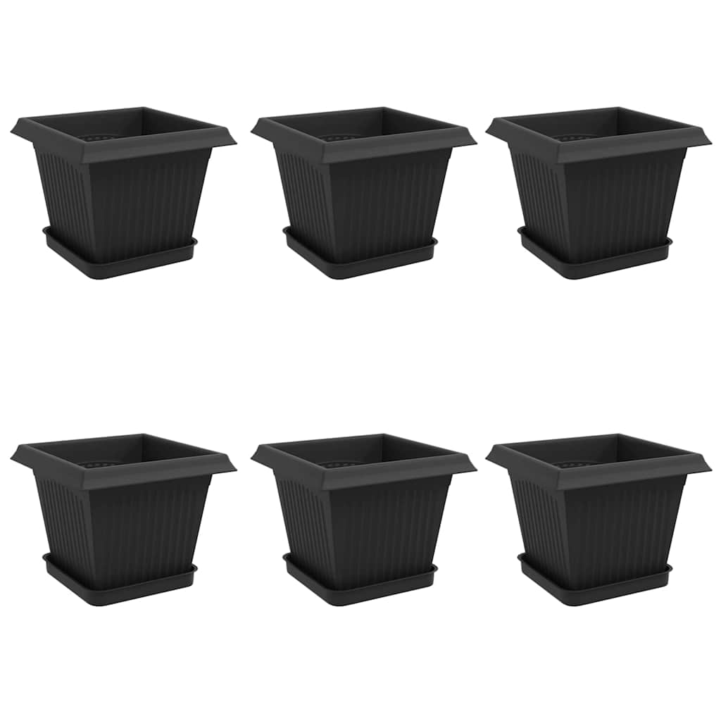 Vasi per Piante 6 pz Nero Plastica