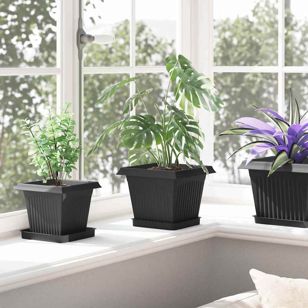 Vasi per Piante 6 pz Nero Plastica