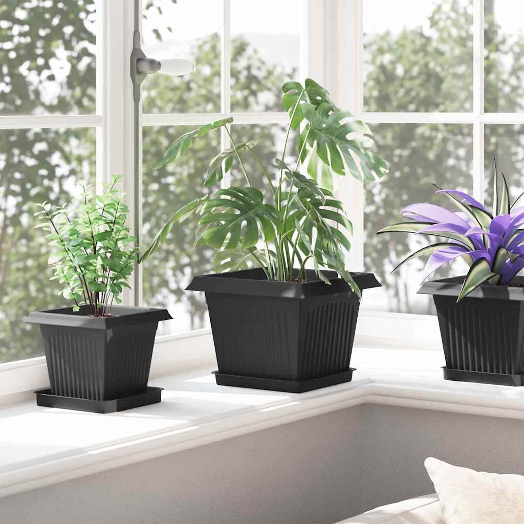 Vasi per Piante 6 pz Nero Plastica