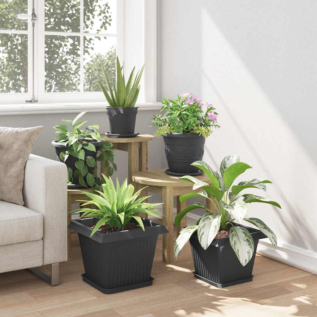 Vasi per Piante 6 pz Nero Plastica