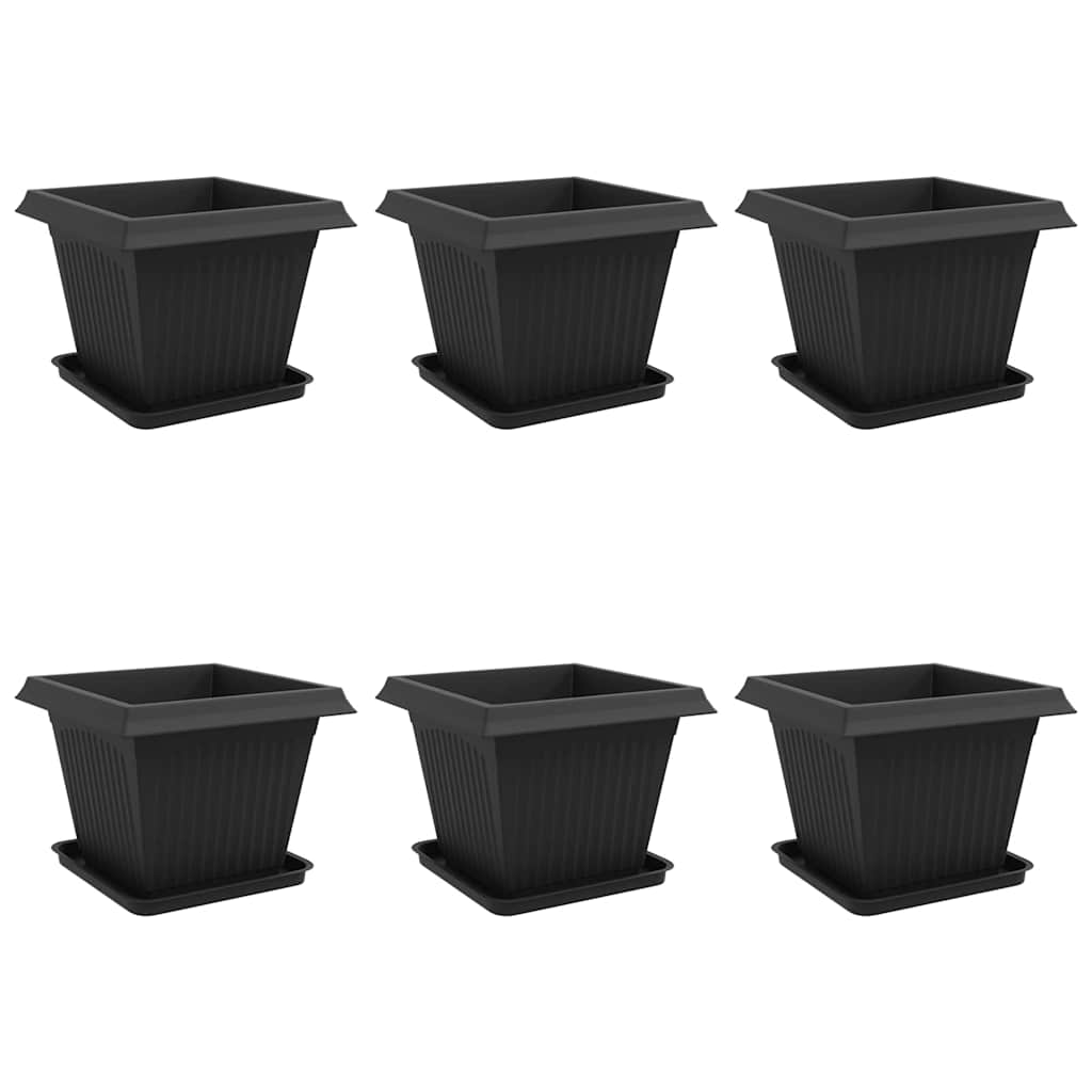 Vasi per Piante 6 pz Nero Plastica