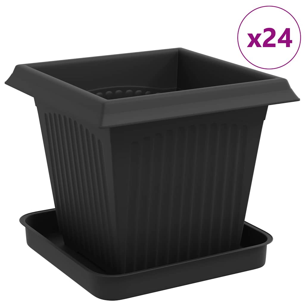 Vasi per Piante 24 pz Nero Plastica
