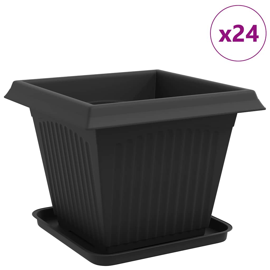 Vasi per Piante 24 pz Nero Plastica