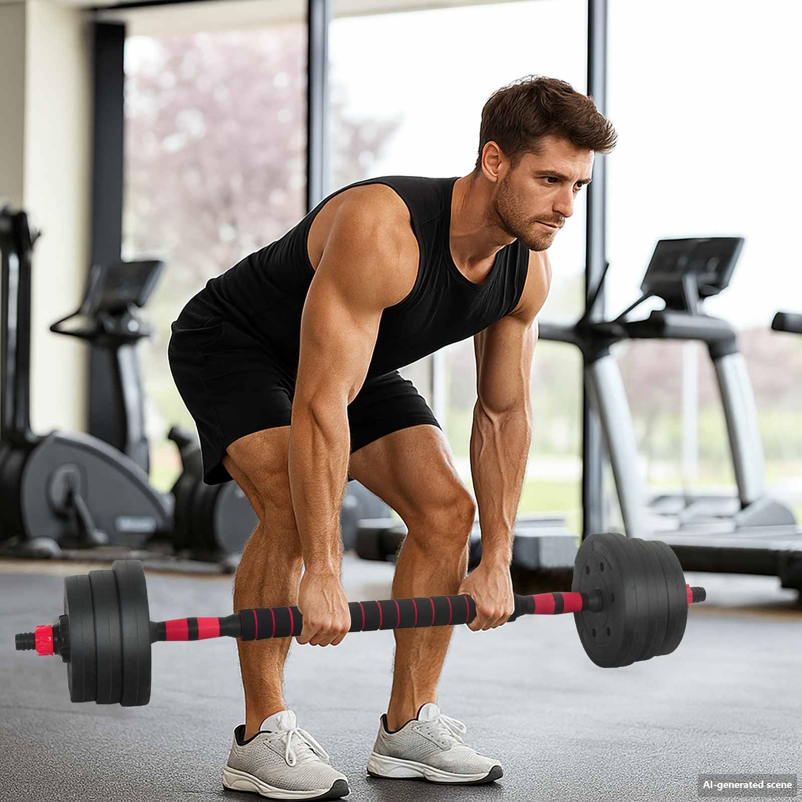 Set di Manubri 2-in-1 30kg Nero e Rosso