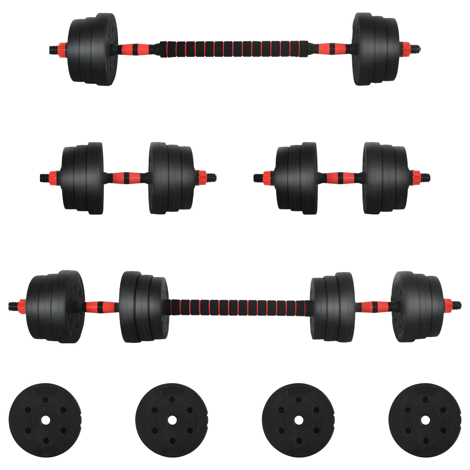Set di Manubri 2-in-1 30kg Nero e Rosso