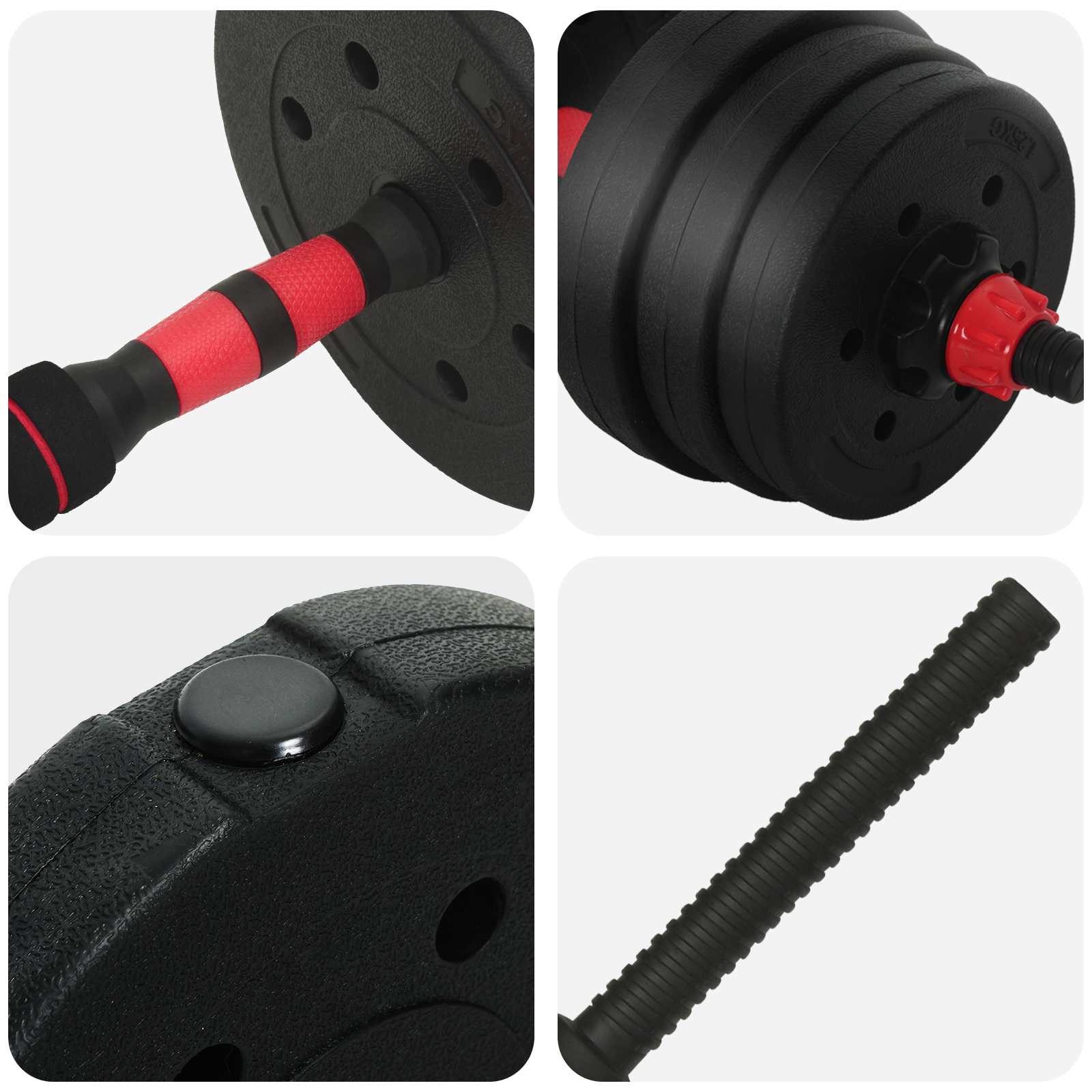Set di Manubri 2-in-1 30kg Nero e Rosso