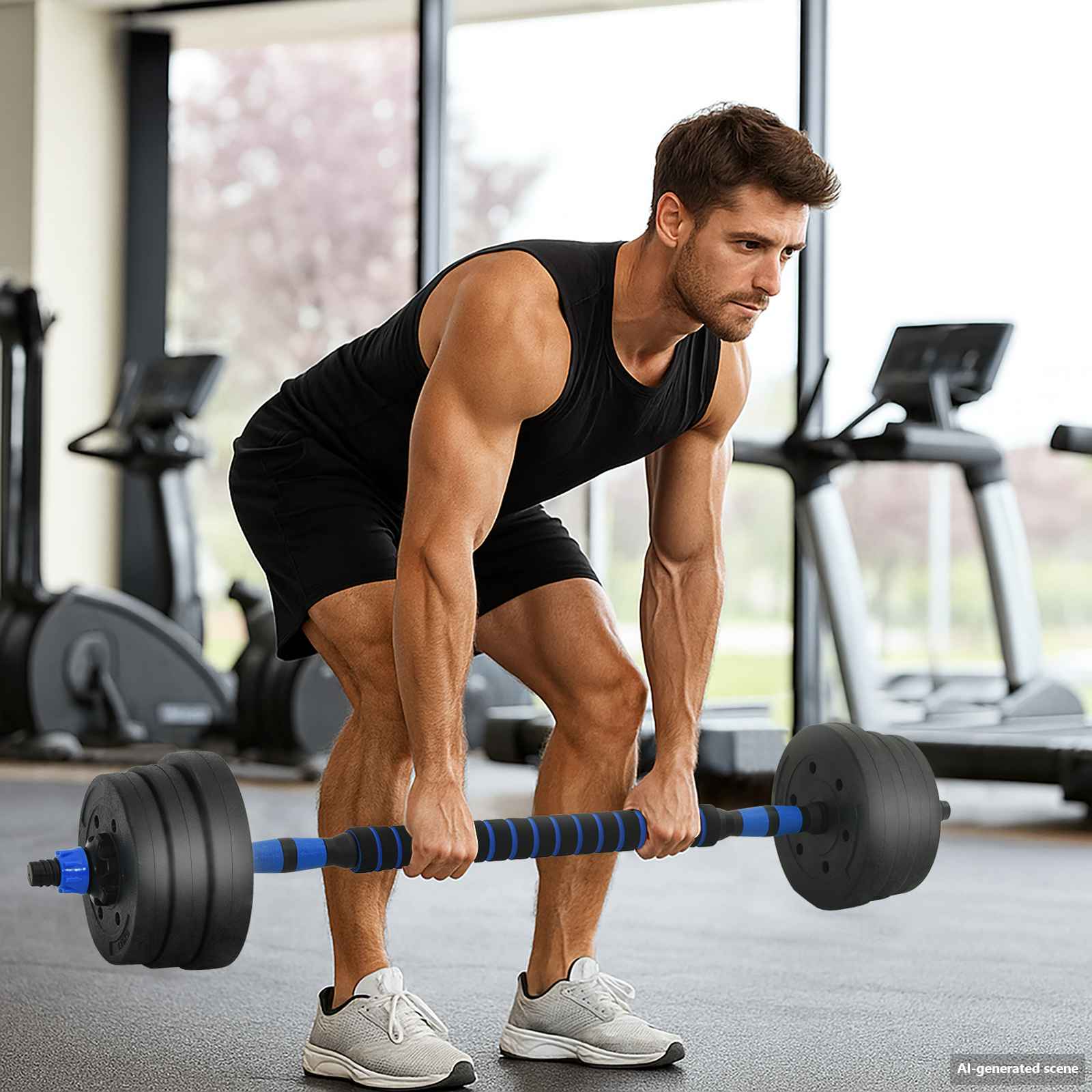 Set di Manubri 2-in-1 30kg Nero e Blu Cemento e sabbia di ferro