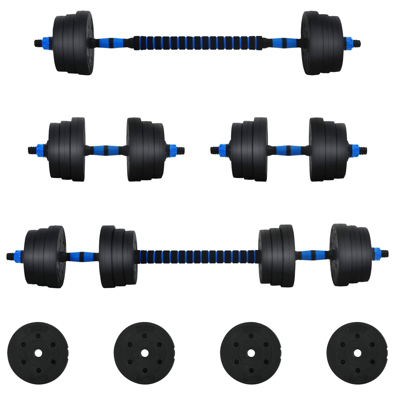 Set di Manubri 2-in-1 30kg Nero e Blu Cemento e sabbia di ferro