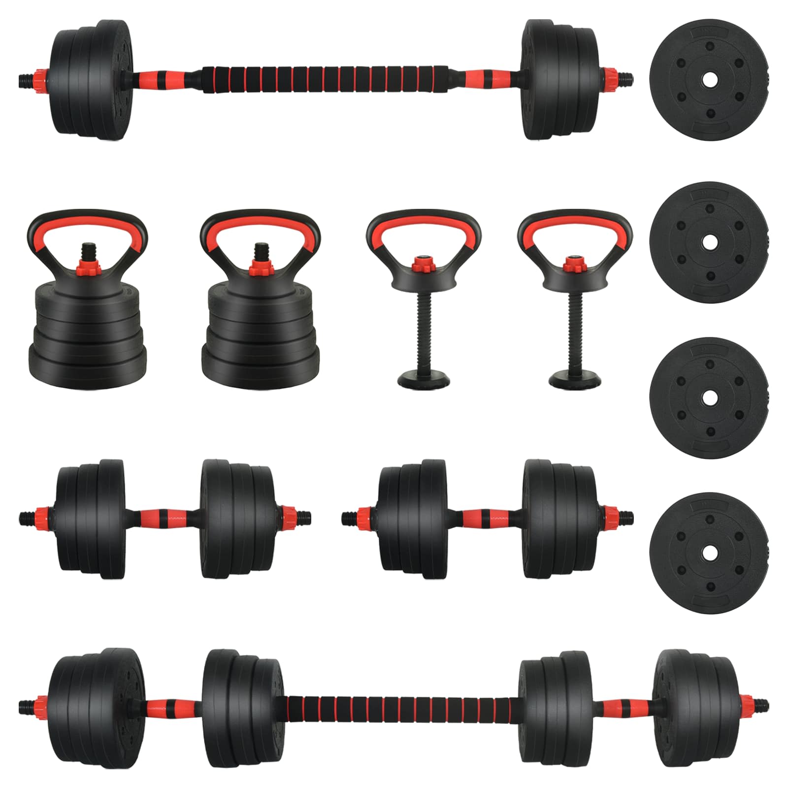 Set di Manubri 4-in-1 30kg Nero e Rosso