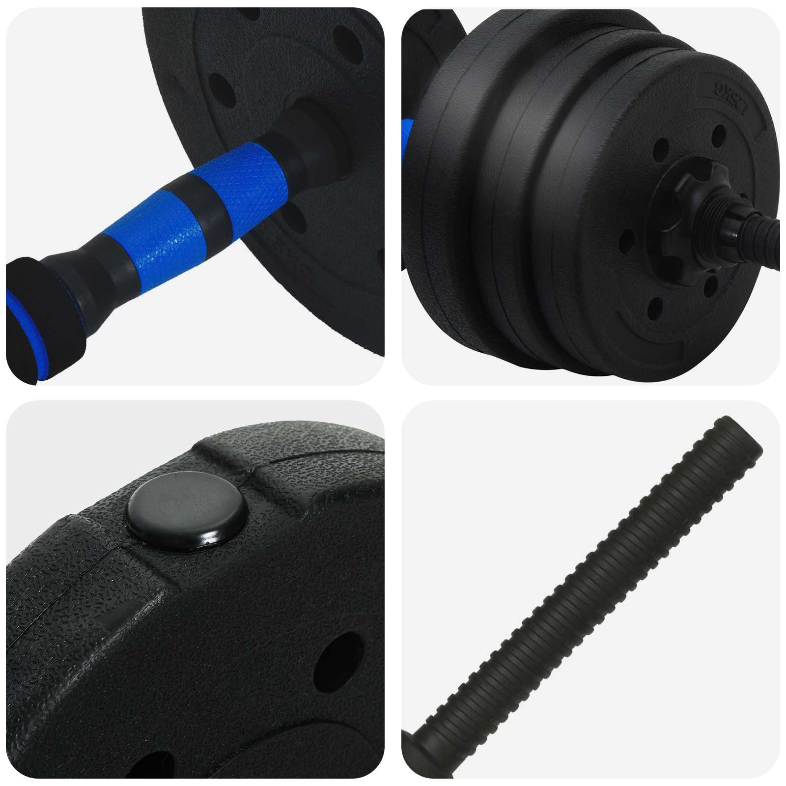 Set di Manubri 4-in-1 30kg Nero e Blu Cemento e sabbia di ferro
