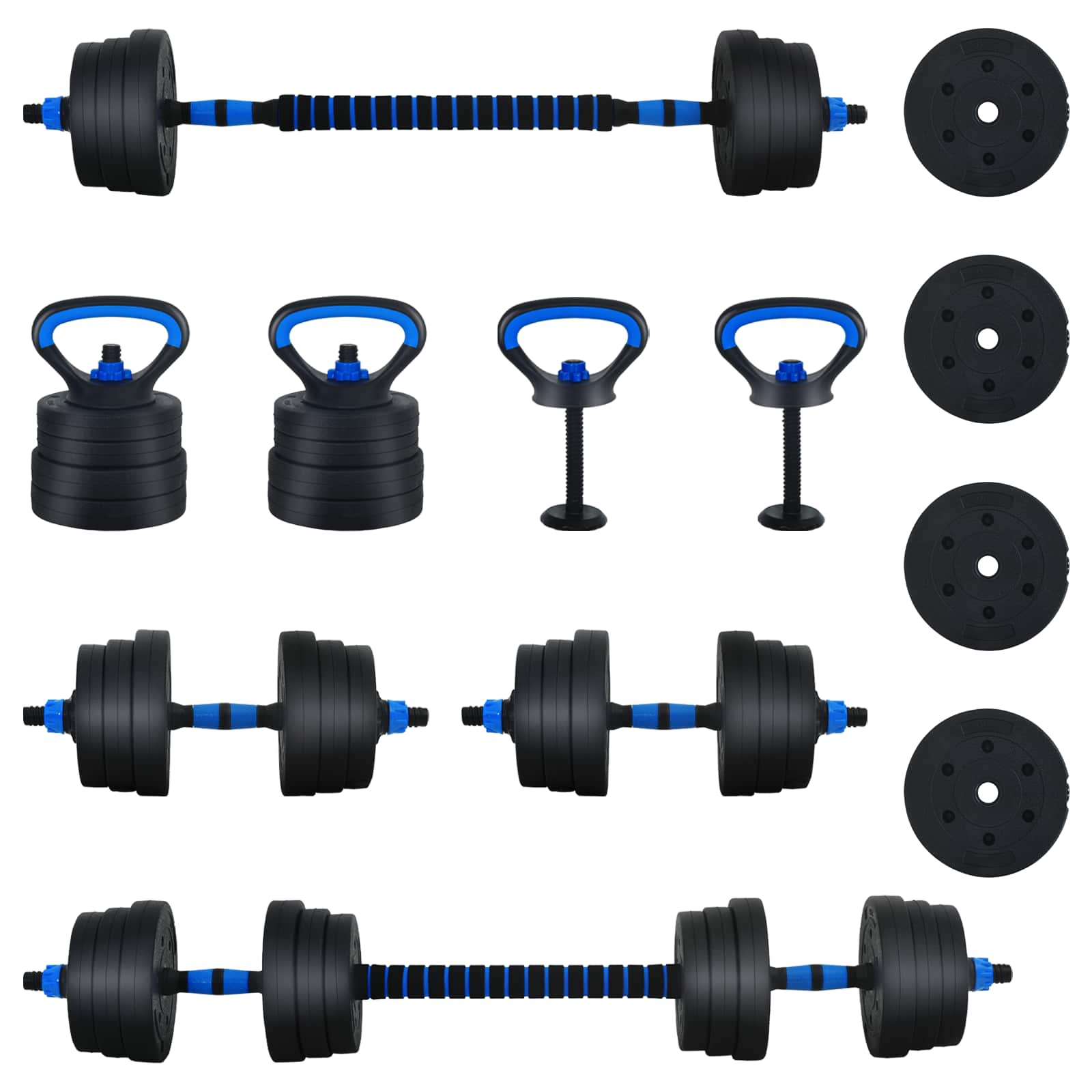 Set di Manubri 4-in-1 30kg Nero e Blu Cemento e sabbia di ferro